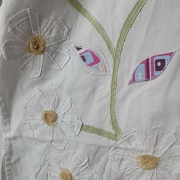 Women's Artistry Patchwork Floral Button Front Shirt Size M/L Sequin Embroidered - Picture 15 of 16